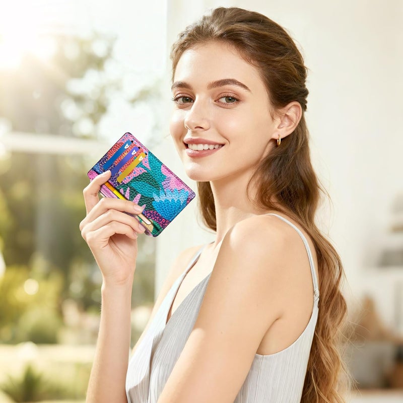 Tipmile Credit Card Holder for Women Slim Minimalist Front Pocket RFID Blocking Wallet Small Compact Card Case with ID Window, Floral Bloom - Image 4